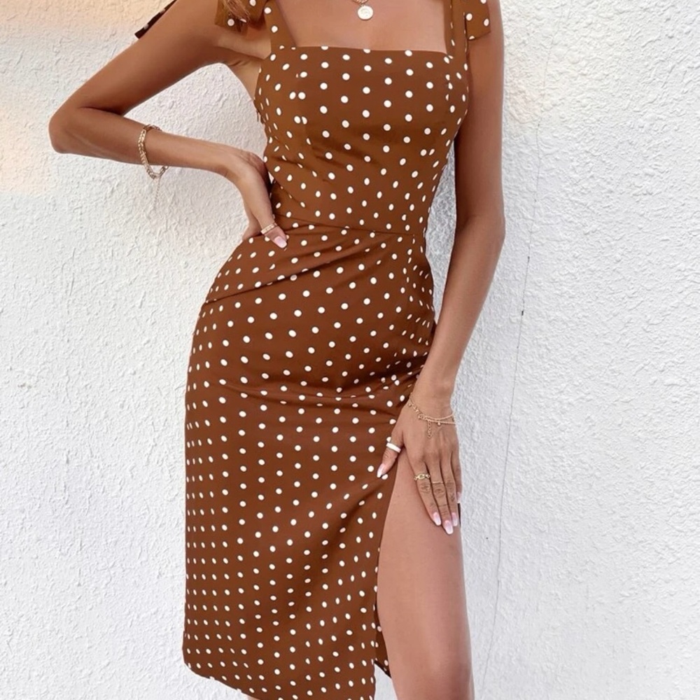 Women maxi dress brown with dots size small